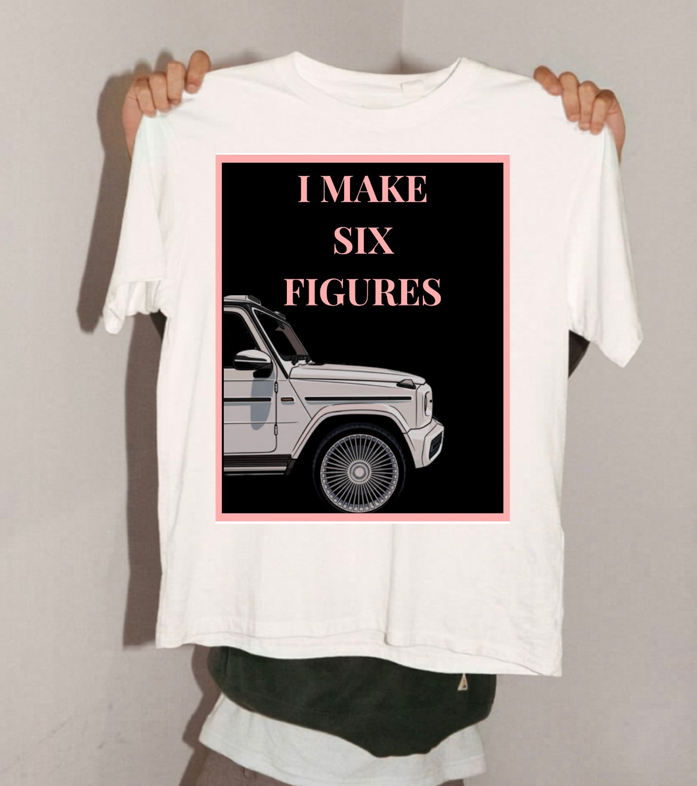 I Make Six Figures Jeep Graphic Tee — Pink & Black Trendy Jeep Shirt